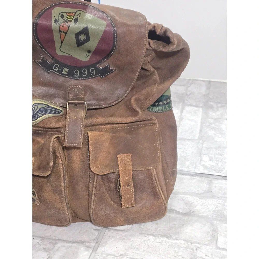 Vtg Cosi L'uomo Leather Backpack Patches 555th Triple Nickel G IIII 999 Jack Ace